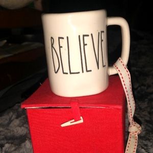 Rae Dunn mini mug ornament "BELIEVE" w/keepsake box